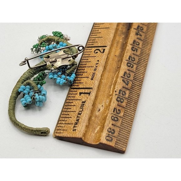 Antique Hand Wired Glass Beaded Wrapped Floral Branch Brooch Pin (A60) - Picture 3 of 3